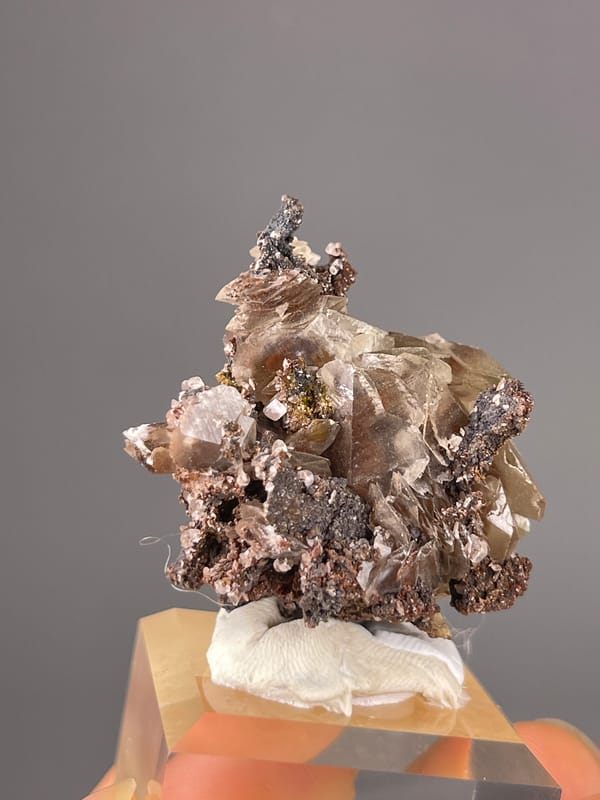 Mercedes-Head Calcite specimen from Fujian, China highlighting brown-gray bladed rosettes