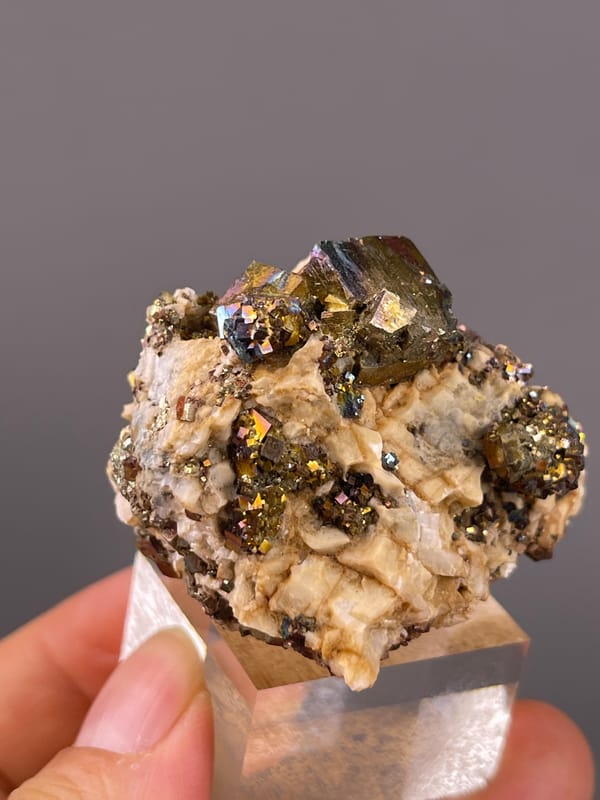 Mirror-luster Pyrite specimen from Shangbao Mine, Hunan, China presenting brassy mirror-luster metallic crystals