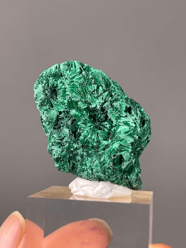 Needle-like Radiating Malachite specimen from Yangchun, Guangdong, China showing green radiating needle sprays