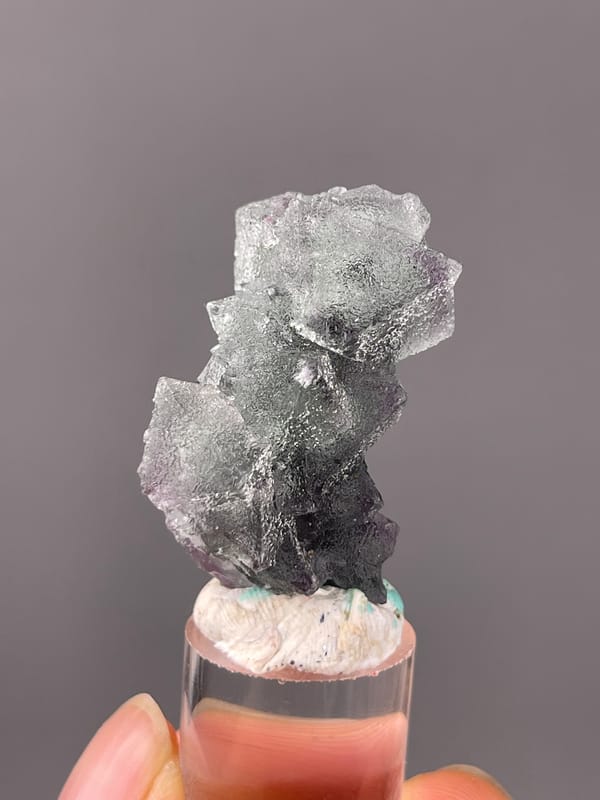 Octahedral Fluorite specimen from Sanming, Fujian, China showing gray-purple fluorite with frosted faces