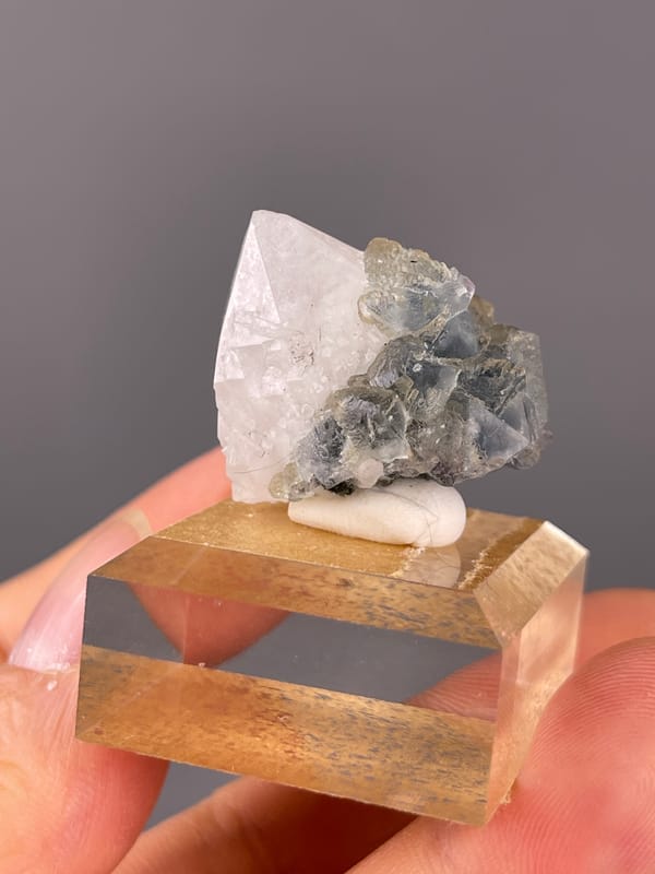 Blue Fluorite with Quartz specimen from Inner Mongolia, China defined by octahedral crystals intergrown with clear