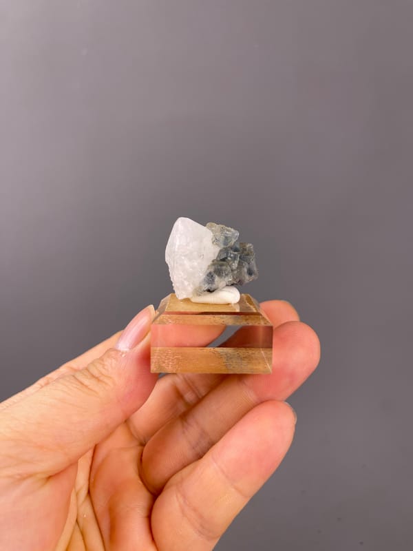 Blue Fluorite with Quartz specimen from Inner Mongolia, China set with octahedral crystals intergrown with clear