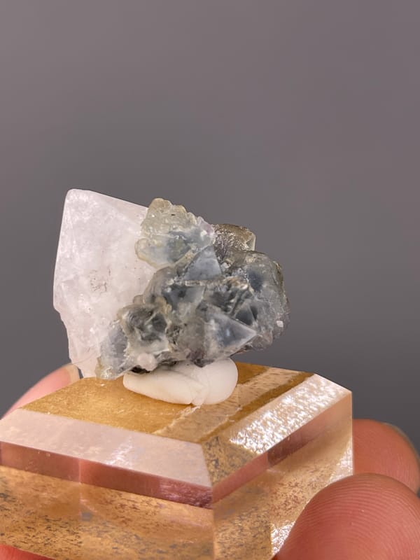 Blue Fluorite with Quartz specimen from Inner Mongolia, China with octahedral crystals intergrown with clear quartz