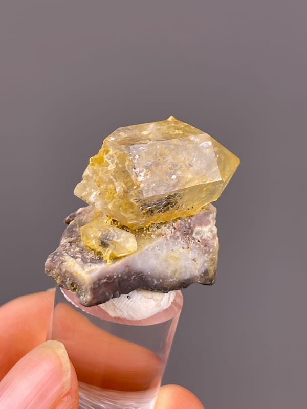 Honey-yellow calcite with cleavage visible on yellow calcite specimen from Daye, Hubei, China