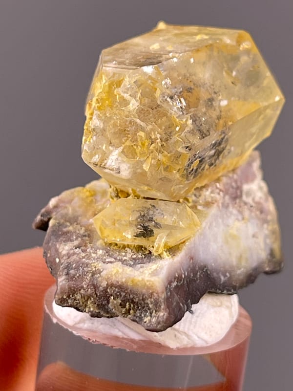 Yellow Calcite specimen from Daye, Hubei, China displaying honey-yellow calcite with cleavage