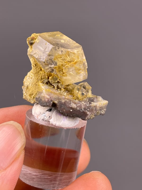Honey-yellow calcite with cleavage on natural yellow calcite specimen from Daye, Hubei, China