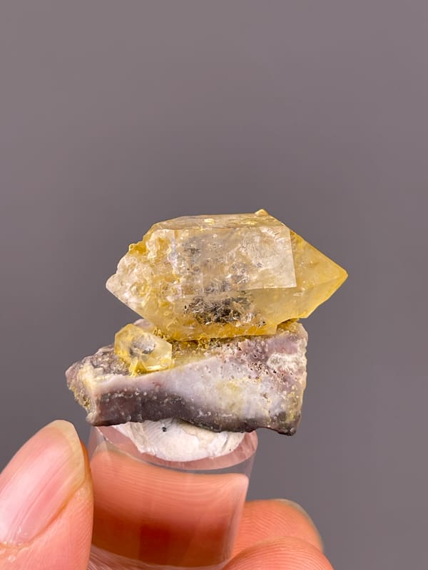 Yellow Calcite specimen from Daye, Hubei, China highlighting honey-yellow calcite with cleavage