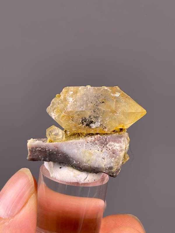 Yellow Calcite specimen from Daye, Hubei, China, characterized by honey-yellow calcite with cleavage