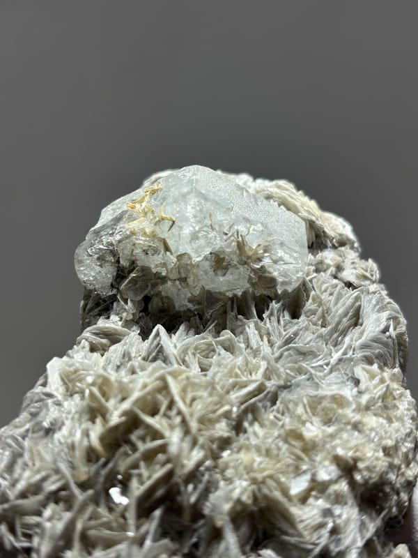 Pale aquamarine capping tall mica block from Xuebaoding, Sichuan, China, second angle