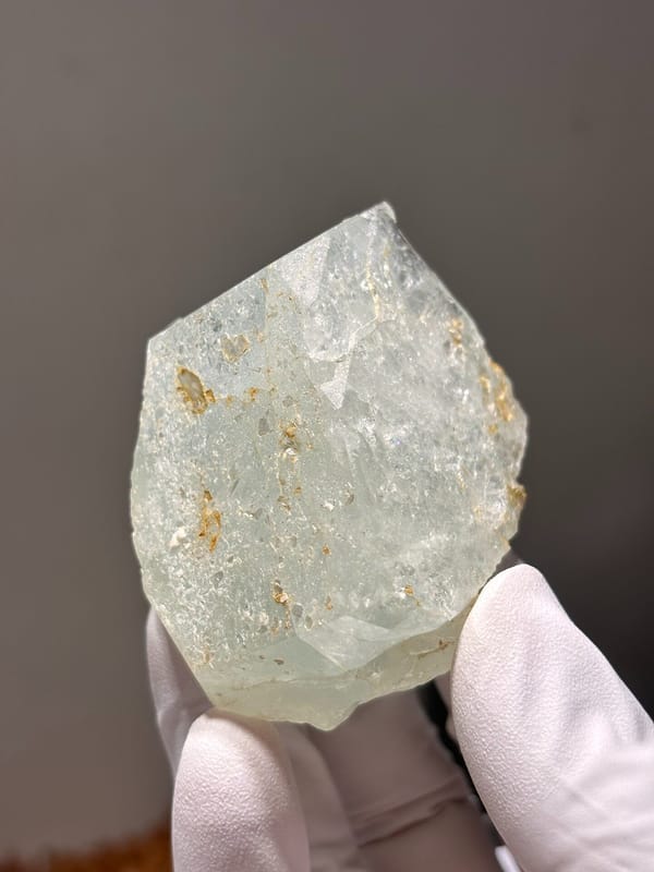 Pale green aquamarine block from Xuebaoding, Sichuan, China, top view