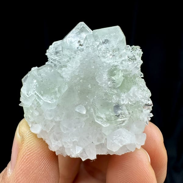 Pale green fluorite cubes among white quartz points from Guangdong, China, view 7 of 10