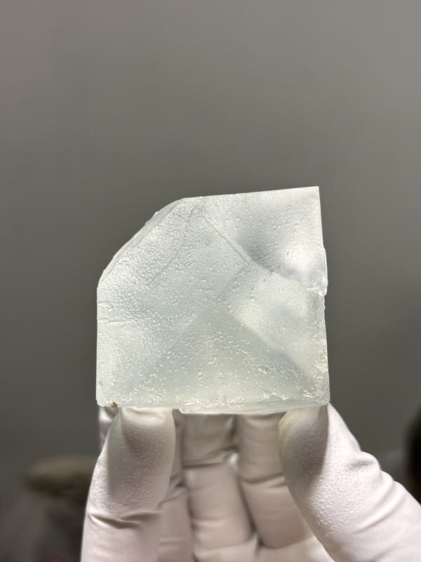 Pale green fluorite octahedron with frosted faces from Xuebaoding, Sichuan, China, second angle