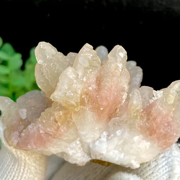Spray of pale pink calcite points from Guizhou, China, view 8 of 9