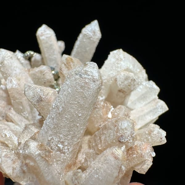 Pale quartz cluster with dark pyrite crystal from Inner Mongolia, China, view 4 of 11