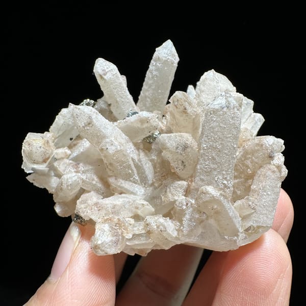 Pale quartz cluster with dark pyrite crystal from Inner Mongolia, China, view 9 of 11