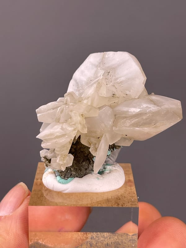 Petal-form Calcite specimen from Longyan, Fujian, China featuring cream calcite blades and rhombohedra