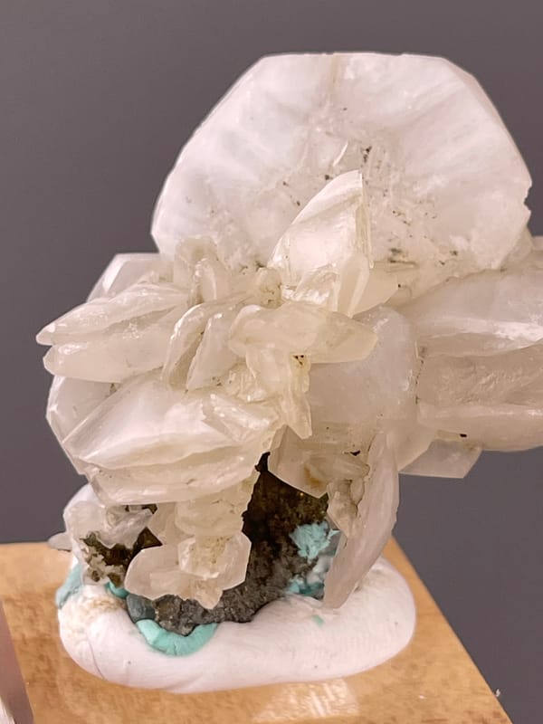 Cream calcite blades and rhombohedra on natural petal-form calcite specimen from Longyan, Fujian, China