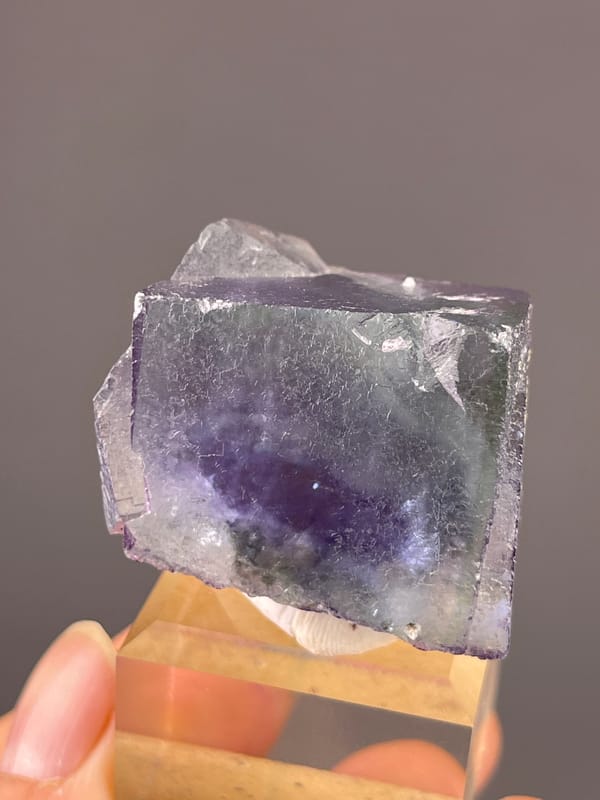 Green-purple zoned cubic crystal visible on phantom fluorite specimen from Yaogangxian Mine, Hunan, China