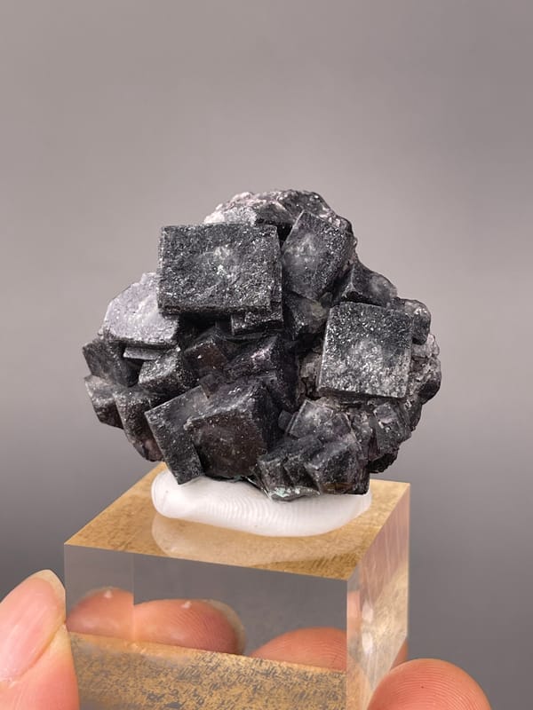 Phantom Fluorite specimen from Yindu, Chifeng, Inner Mongolia, China showing lead-gray cubic crystal cluster