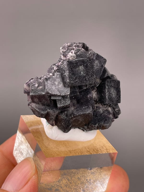 Phantom Fluorite specimen from Yindu, Chifeng, Inner Mongolia, China presenting lead-gray cubic crystal cluster