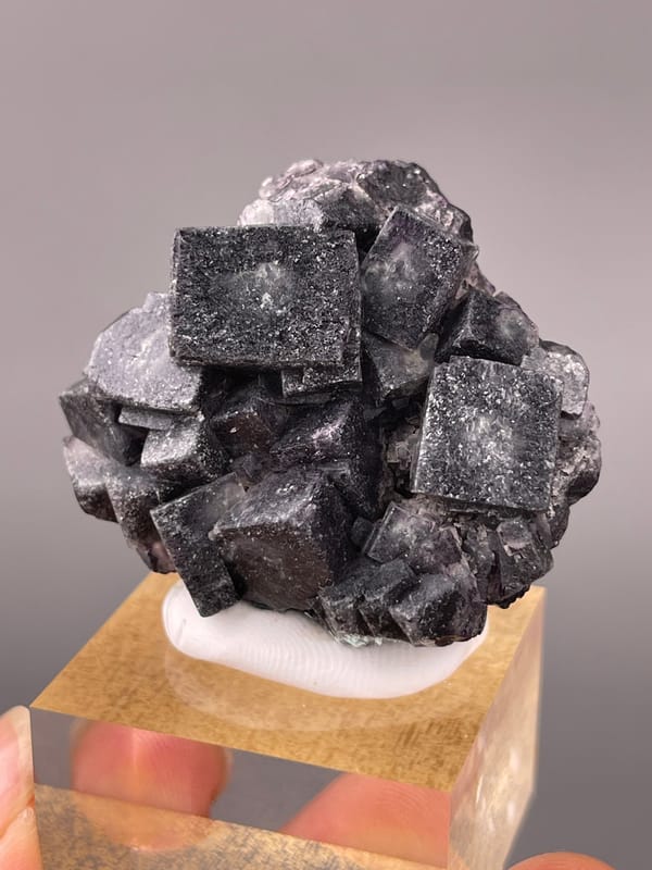 Phantom Fluorite specimen from Yindu, Chifeng, Inner Mongolia, China displaying lead-gray cubic crystal cluster