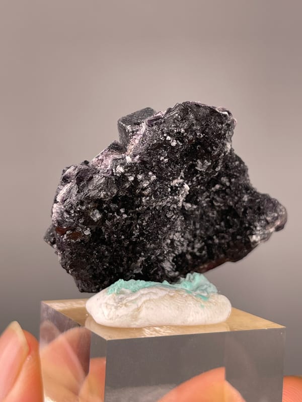 Lead-gray cubic crystal cluster on natural phantom fluorite specimen from Yindu, Chifeng, Inner Mongolia, China