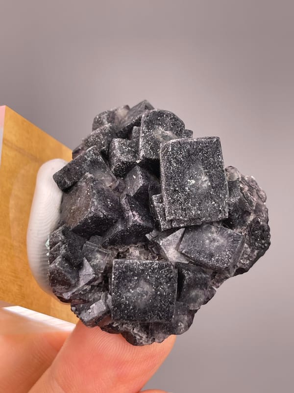 Phantom Fluorite specimen from Yindu, Chifeng, Inner Mongolia, China highlighting lead-gray cubic crystal cluster