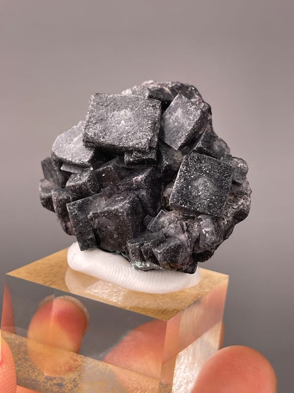 Phantom Fluorite specimen from Yindu, Chifeng, Inner Mongolia, China, characterized by lead-gray cubic crystal cluster