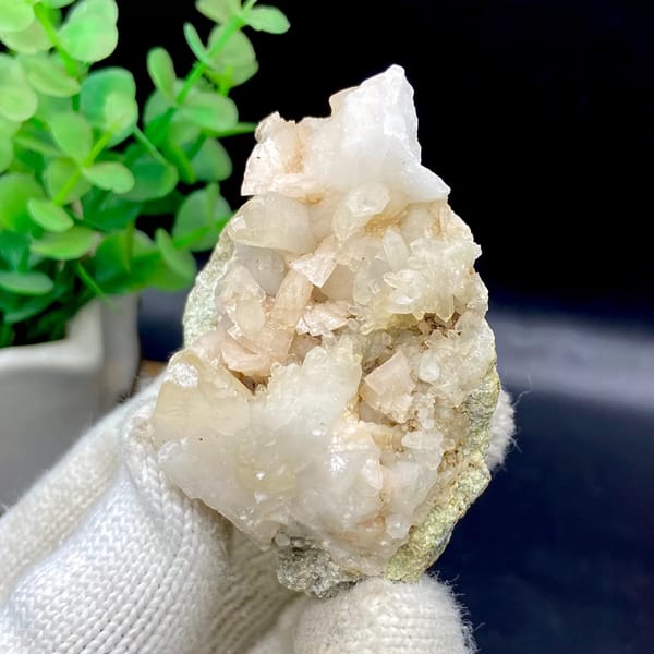 Pale pink dolomite with calcite and quartz from Shangbao, Hunan, China, view 2 of 8