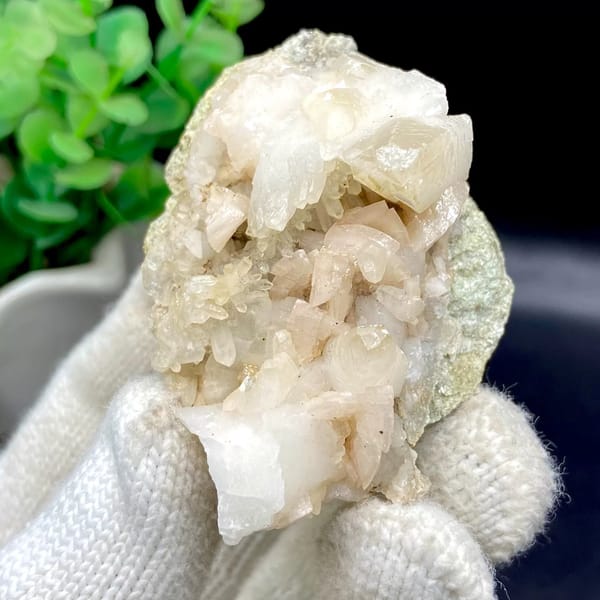 Pale pink dolomite with calcite and quartz from Shangbao, Hunan, China, view 8 of 8