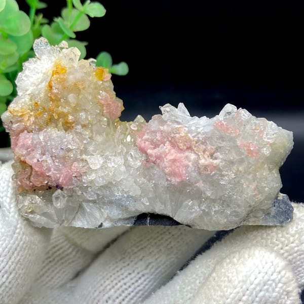 Pink rhodochrosite patches on white quartz plate from Guangxi, China, view 2 of 9