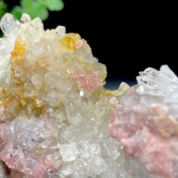 Pink rhodochrosite patches on white quartz plate from Guangxi, China, view 3 of 9