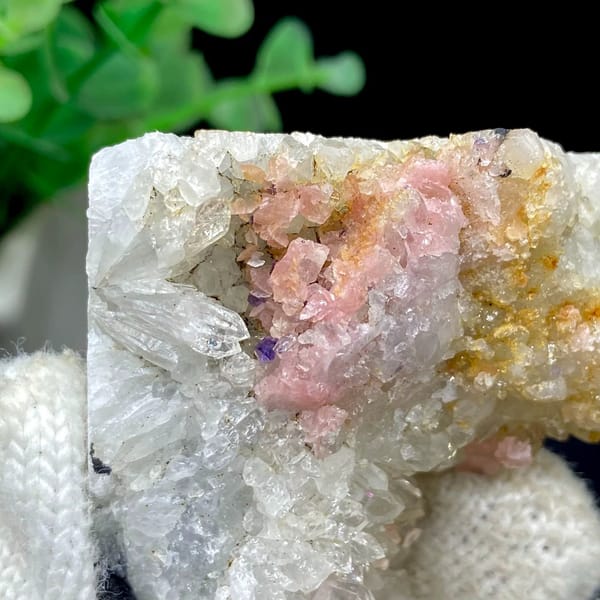 Pink rhodochrosite patches on white quartz plate from Guangxi, China, view 4 of 9