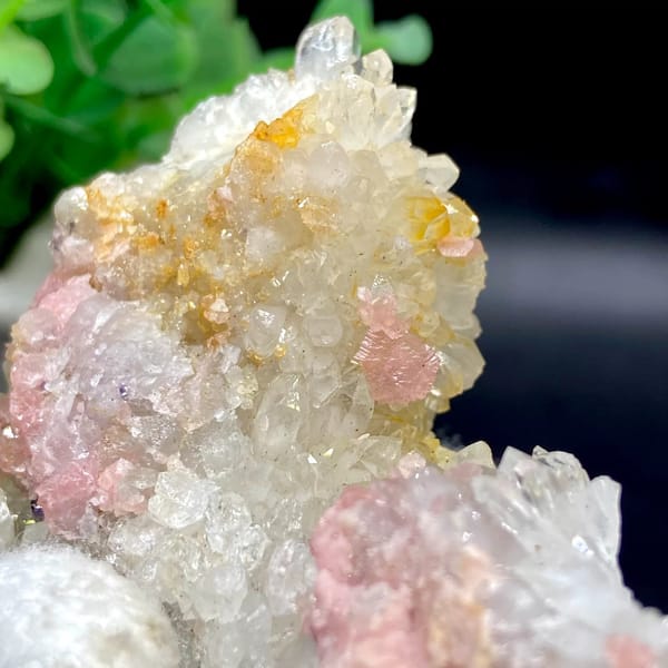Pink rhodochrosite patches on white quartz plate from Guangxi, China, view 6 of 9