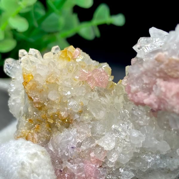 Pink rhodochrosite patches on white quartz plate from Guangxi, China, view 7 of 9