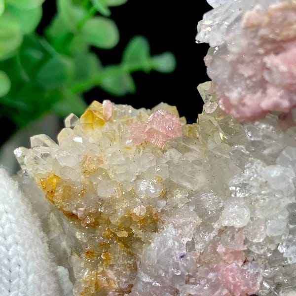 Pink rhodochrosite patches on white quartz plate from Guangxi, China, view 8 of 9