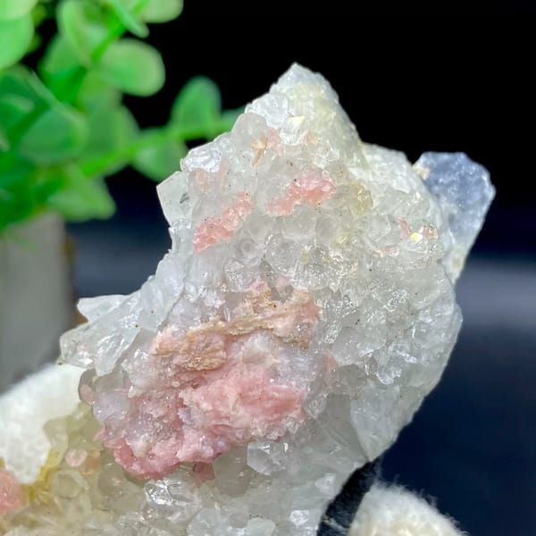 Pink rhodochrosite patches on white quartz plate from Guangxi, China, view 9 of 9