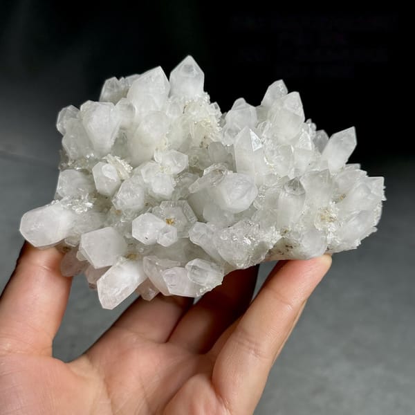 White quartz cluster with platy hexagonal calcite from Fujian, China, view 8 of 11