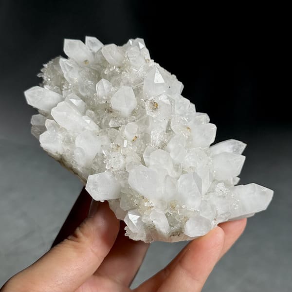White quartz cluster with platy hexagonal calcite from Fujian, China, view 9 of 11