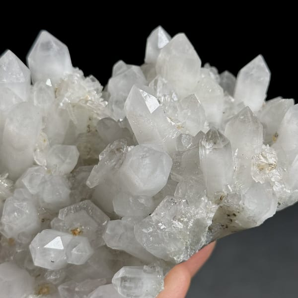 White quartz cluster with platy hexagonal calcite from Fujian, China, view 10 of 11