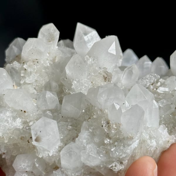 White quartz cluster with platy hexagonal calcite from Fujian, China, view 11 of 11