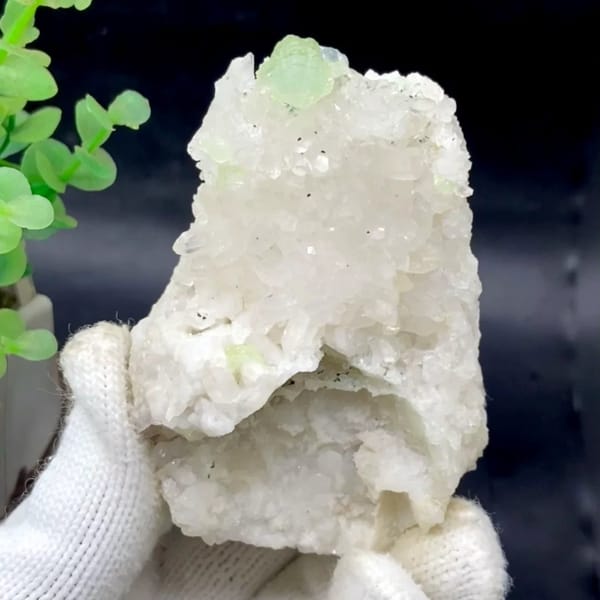 White quartz points with pale green prehnite ball from Sichuan, China