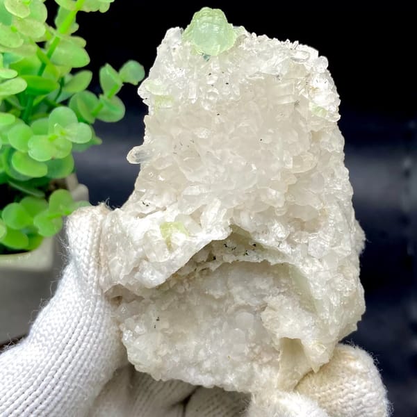 White quartz points with pale green prehnite ball from Sichuan, China, view 2 of 9