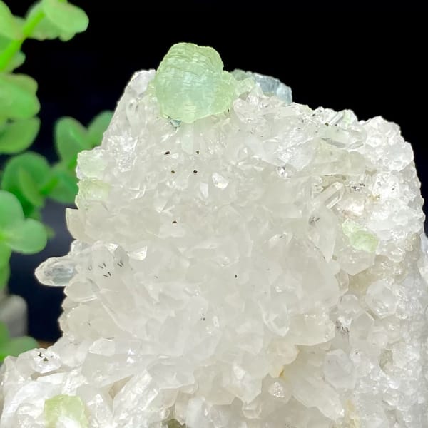 White quartz points with pale green prehnite ball from Sichuan, China, view 3 of 9
