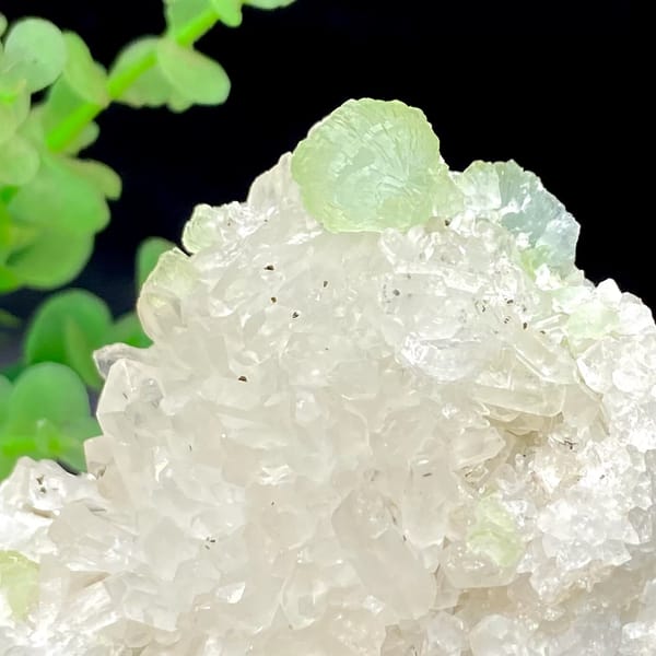 White quartz points with pale green prehnite ball from Sichuan, China, view 7 of 9