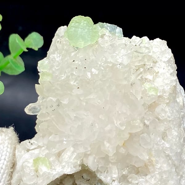 White quartz points with pale green prehnite ball from Sichuan, China, view 9 of 9