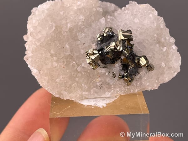 Bulk005 actual 15-piece collector mineral hand specimen set with pyromorphite, malachite, fluorite, chalcopyrite on quartz, apophyllite, cactus amethyst, calcite and Congo malachite with chrysocolla.