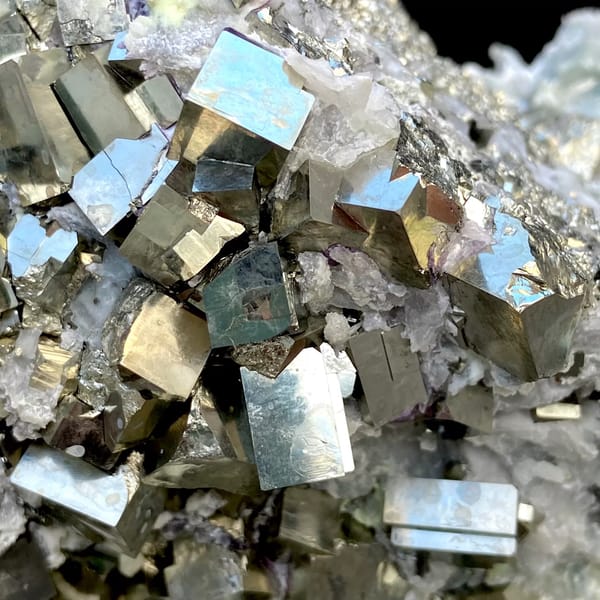 Large pyrite and green quartz display piece on stand from Shangbao, Hunan, China, top view