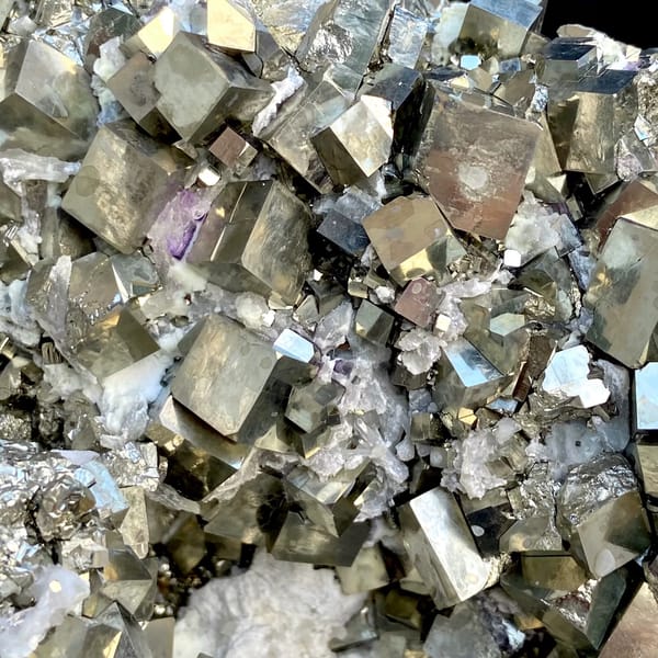 Large pyrite and green quartz display piece on stand from Shangbao, Hunan, China, overall view