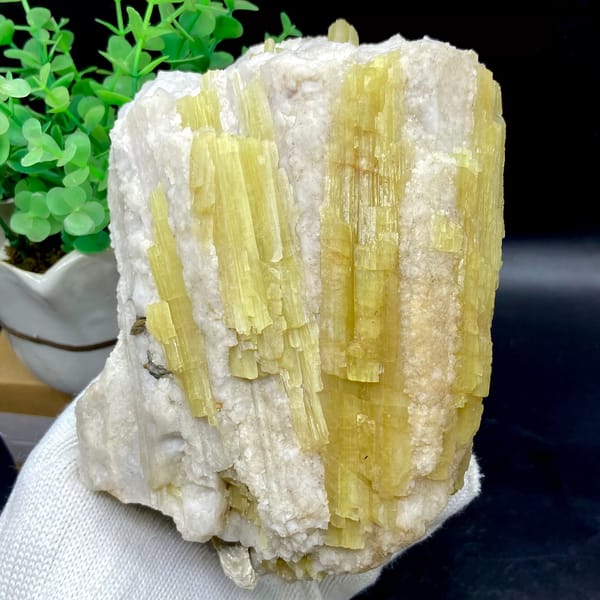 Block of golden topaz columns in white matrix from Germany, second angle